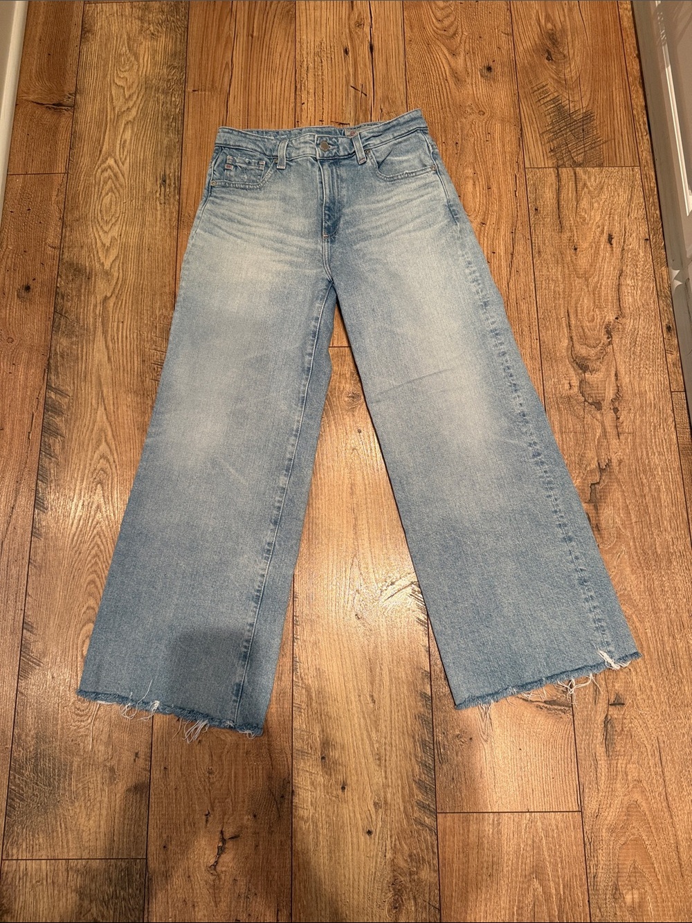 AG Adriano Goldschmied Light Blue Wide-Leg Jeans with Raw Hem